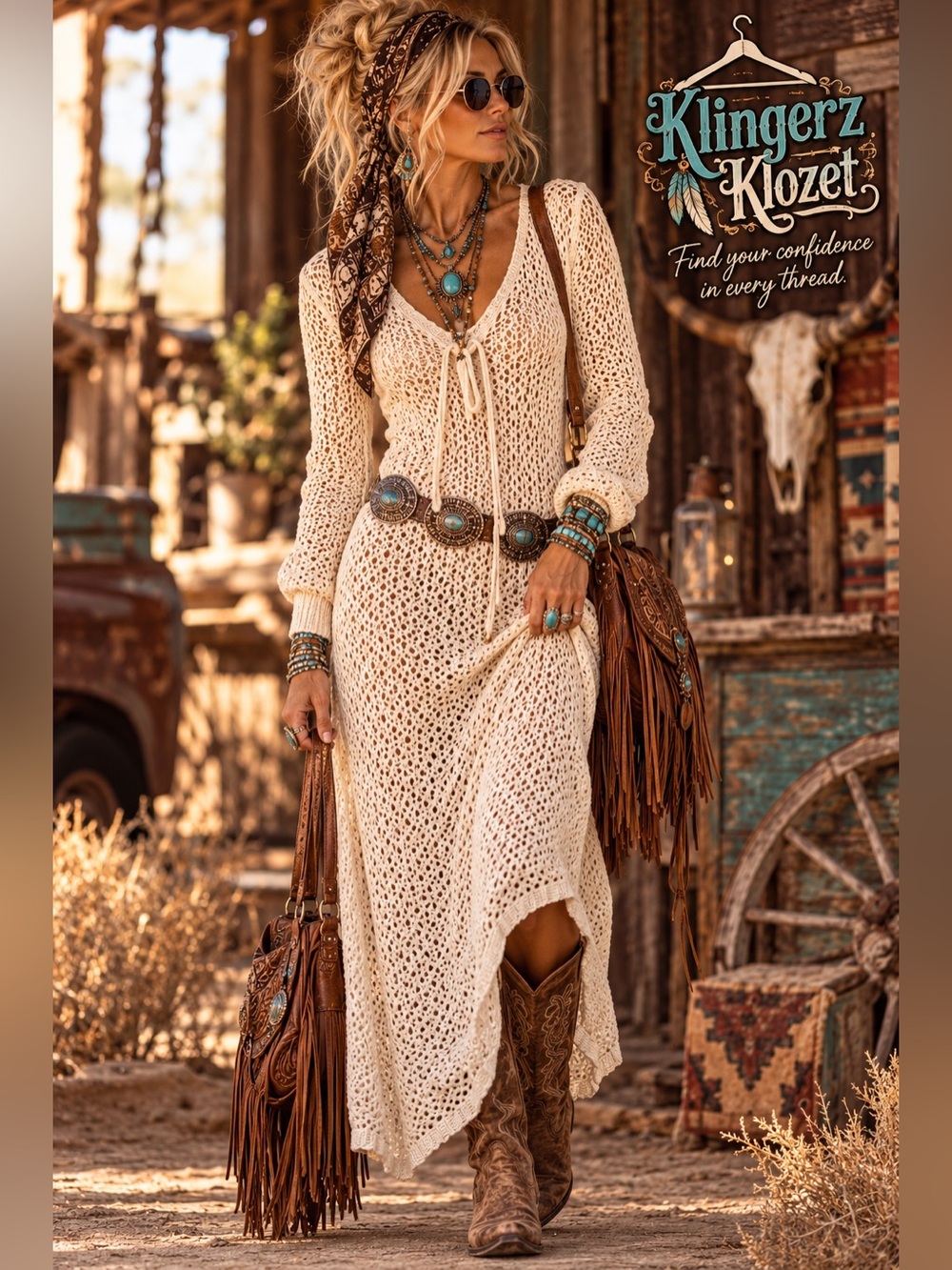 A New Day Ivory Crochet Knit Maxi Dress Boho Cottagecore Size M